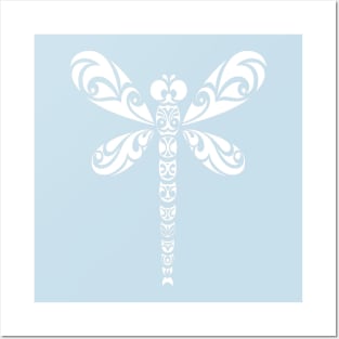 Dragonfly White Tribal Tattoo Style Art Posters and Art